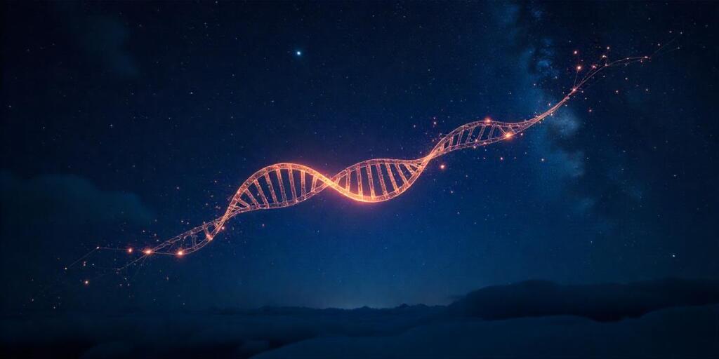 Constellation of the Rod of Asclepius and DNA strand in a starry night sky, symbolizing visionary healthcare branding.