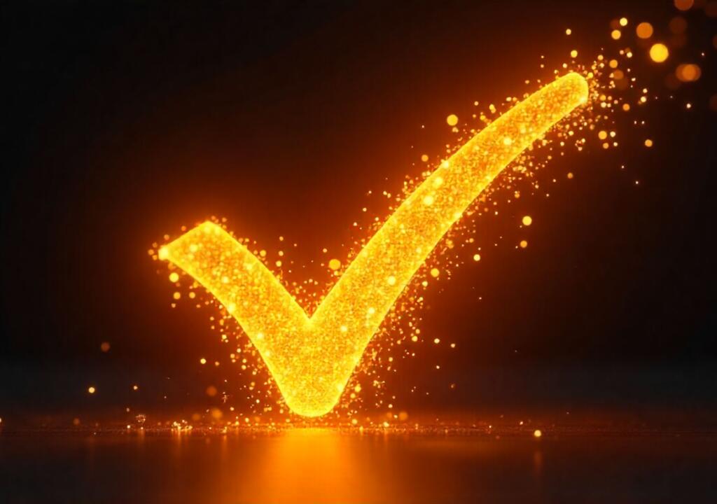Light particles forming golden checkmark