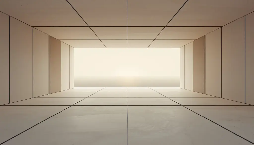 Minimalist architectural corridor with precise linear geometry leading toward a luminous horizon, symbolizing strategic clarity and advisory leadership.