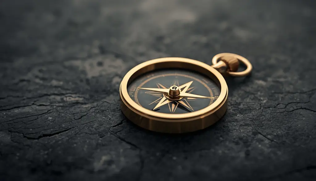 Precision brass compass symbolizing calibrated leadership and decision stability in volatile markets