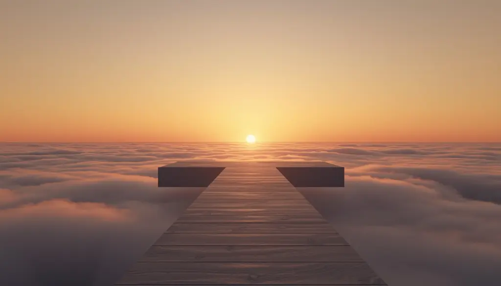 Elevated platform above clouds at sunrise symbolizing strategic clarity and leadership perspective