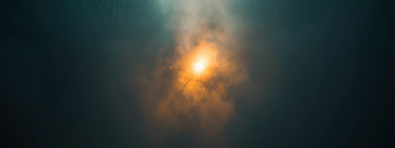 Golden light scattering through dense teal fog between abstract structures, symbolizing visibility without clarity and the loss of market authority through ambiguity.
